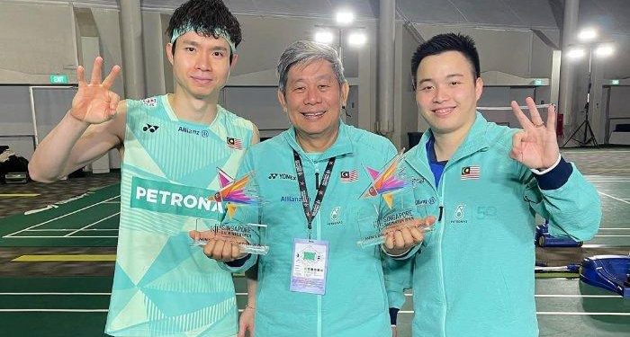 Pelatih ganda putra Malaysia Herry IP bersama pasangan Aaroh Chia/Soh Wooi Yik