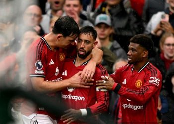 Selebrasi pemain Manchester United usai bobol gawang Chelsea