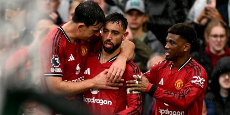 Selebrasi pemain Manchester United usai bobol gawang Chelsea