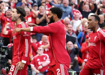 Selebrasi pemain Liverpool usai Dominik Szoboszlai cetak gol