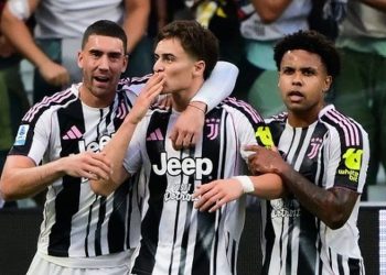 Selebrasi pemain Juventus usai bobol gawang Inter Milan