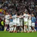 Skuad Real Madrid melakukan selebrasi usai kalahkan Barcelona