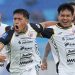 Selebrasi pemain Persija usai bobol gawang Arema FC